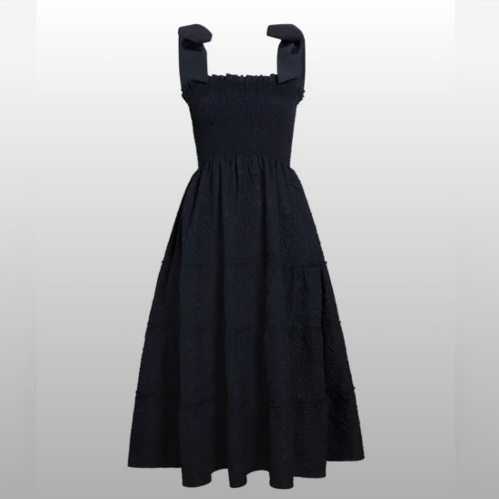 Hill House The Ribbon Ellie Nap Dress - Black Puffy Jacquard, Medium